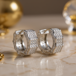 Orecchini in Oro Bianco con Diamanti Taglio Brillante Rotondo Colore G Naturali di Lusso per Uso Quotidiano da Donna 14K - Product Image 2