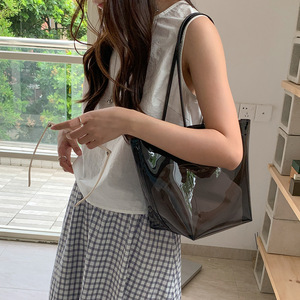 Sac fourre-tout transparent en PVC imperméable grande capacité, sac seau tendance, sac de natation à bandoulière unique - Product Image 2