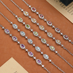 9 Trending 925 Sterling Silver <b>Star</b> Candy Chain Bracelets Halo Set 3*5mm Oval Cut Natural Stone Fine Jewelry <b>Gift</b> for Women - Product Image 3