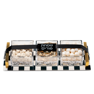 Maßgefertigtes Lucite-Tablett Judaica Klassisches Acryl-Dipschalen-Set Acryl-Dipschalen auf Karierter Basis - Product Image 1