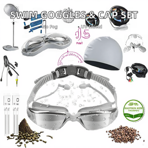 Ensemble de lunettes de natation avec étui pour adultes, verres et monture en polycarbonate UV400, anti-buée, bonnet de bain étanche, bouchons d'oreilles et de nez - Product Image 2
