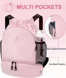 <b>Drawstring</b> <b>Backpack</b> Gym <b>Backpack</b> with Shoe Compartment for Men Women String Sports Bag with Wet Pocket Cinch Swim Beach Bag - Product Image 4