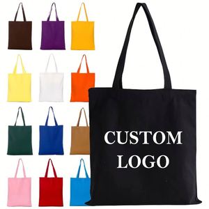 Wholesale Blank Custom Color Canvas Tote <b>Bags</b> for Women Large Capacity Reusable Grocery <b>Long</b> Handle Custom Logo Custom Packing - Product Image 1