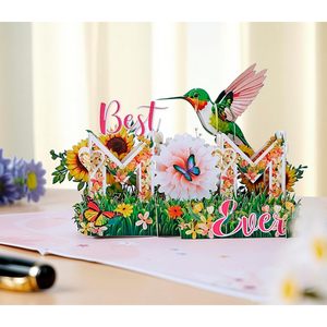 Hummingbird Mama Bear 3D Pop-Up Mother's Day Greeting Cards Paper Irregular Shape <b>Matte</b> <b>Varnish</b> Digital Printing 4 Color Vietnam - Product Image 3