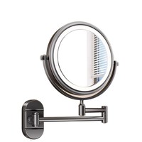 Miroir cosmétique mural double face pliable et extensible en acier avec fixation par ventouse, écran LED, écologique
