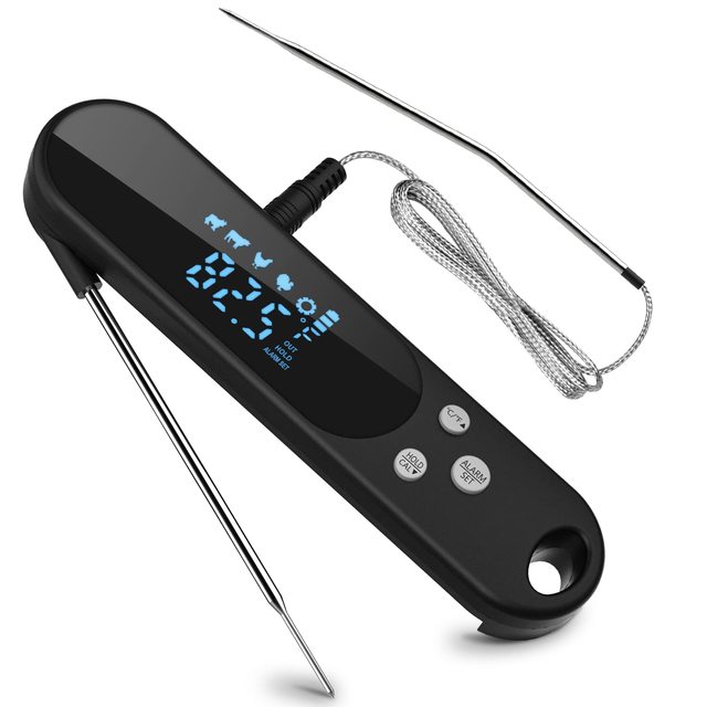 IPX4 Waterproof Digital LED Screen Smart Meat Thermometer 2 Probes Instant Grill Thermometer Magnet Back Household Thermometer