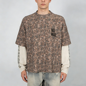 T-shirts à manches longues en coton à coupe ample avec impression numérique pour hommes, t-shirts personnalisés en coton gaufré <span class=keywords><strong>vintage</strong></span> camouflage avec logo - Product Image 3