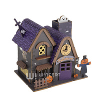 Rompecabezas 3D de Madera de Casa Encantada de Halloween Wincent, Kit de Modelo DIY de Fantasma, Espantapájaros, Calabaza y Reloj, Decoración y Regalo
