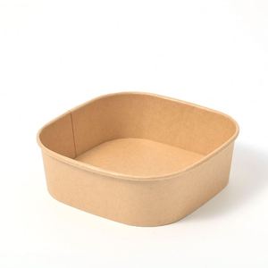 Eco Friendly Biodegradable Kraft Paper Square <b>Bowl</b> Disposable Takeaway Salad Fruit Container <b>With</b> <b>Lid</b> for Camping Restaurant - Product Image 2