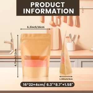 Recycled Customized Plain Zipper Stand up Brown Brown Kraft Craft Paper Zip Lock Food Packaging <strong>Pouch</strong> With Translucent Window - Product Image 2