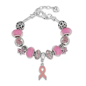 Bracelet avec petit ruban en alliage rose, 2 pièces, breloques initiales, vente en gros