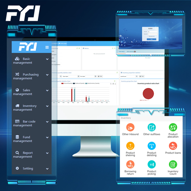 FYJ Warehouse Inbound & Outbound Software Easy to Operation Customized Label Printing Track Goods
