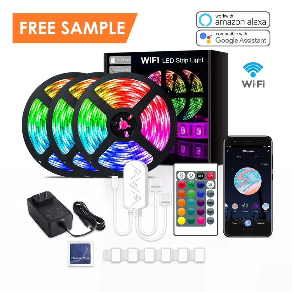 無料サンプルWifiアプリミュージックリモートLEDストリップIRスマート5050フレキシブル防水RGBLEDストリップライト