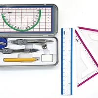 Juego de Dibujo de Geometría Matemática de Metal de 9 Piezas para Estudiantes, con Caja de Papel, Venta al Por Mayor