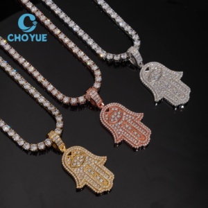 Colgante de Moda para Hombre de Plata de Ley 925 con Moissanita Hamsa Iced Out, que Pasa la Prueba del Diamante, Joyería Hip Hop - Product Image 5