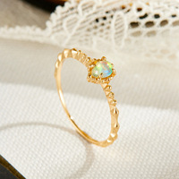 Bague Opale Iridescente Vintage en Argent S925 Plaqué Or, Bande Géométrique Minimaliste en Treillis de Diamants, Douce, Polyvalente et Empilable