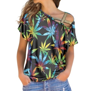 Top personalizzato con stampa a foglia hawaiana personalizzato da <span class=keywords><strong>donna</strong></span> leggero e comodo abbigliamento da <span class=keywords><strong>donna</strong></span> all'ingrosso elegante camicetta Top - Product Image 4