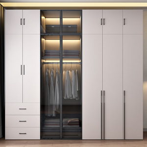 Armario de madera de diseño moderno con puertas corredizas de vidrio, organizador de almacenamiento y cajones para ropa - Product Image 1