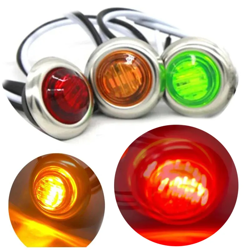 3/4" inch Led side marker light Trailer Luces para camion Amber Yellow Red with metal chrome cover clear 12V Truck Signal Lamp
