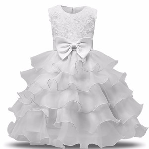 Vestido de Novia <span class=keywords><strong>para</strong></span> <span class=keywords><strong>Niñas</strong></span>, Vestido de Fiesta de Princesa con Flores y Lazo, Cuello Redondo, Largo hasta el Suelo - Product Image 4