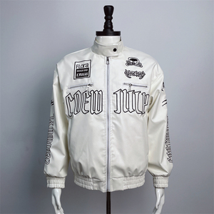 Chaqueta <span class=keywords><strong>de</strong></span> Motociclista Vintage para <span class=keywords><strong>Hombre</strong></span>, <span class=keywords><strong>de</strong></span> Cuero PU, Cuello Alto, Bordado 3D <span class=keywords><strong>de</strong></span> Alta Densidad, Cierre <span class=keywords><strong>de</strong></span> Cremallera, Estilo Urbano, Blanca - Product Image 1