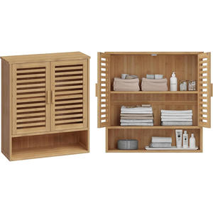 Бамбуковый шкаф для хранения для кухни и ванной комнаты, настенный аптечный шкаф с регулируемой полкой и дверями - Product Image 1