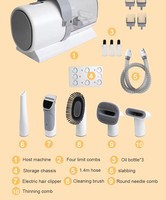 Kit de toilettage portable grande capacité pour chiens et chats 5-en-1 : tondeuse électrique, brosse démêlante et aspirateur anti-poils