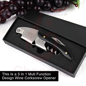 Sacacorchos de madera de color negro al por mayor de fábrica y juego de embalaje de cuero PU, sacacorchos con mango de madera de ébano - Product Image 6