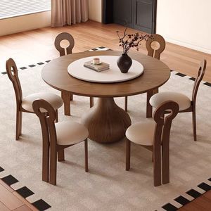 Elegante <span class=keywords><strong>Mesa</strong></span> <span class=keywords><strong>de</strong></span> Comedor <span class=keywords><strong>Redonda</strong></span> <span class=keywords><strong>de</strong></span> Madera Maciza <span class=keywords><strong>Extensible</strong></span> con Sillas Tapizadas para Oficina, Salón o Comedor - Product Image 4
