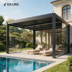 Pérgola Moderna de Aluminio Yue Ling, con Recubrimiento de Polvo Negro, Rectangular, para Exteriores, Junto a la Piscina, con Paneles de Vidrio - Product Image 1
