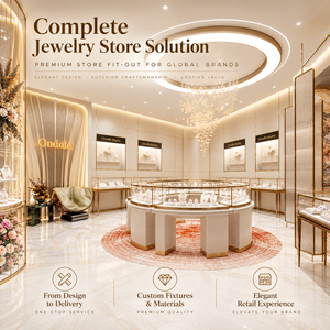Vitrines à bijoux rondes en or sur mesure Ondole avec éclairage LED et plateau en marbre pour l'aménagement de magasins de luxe - Product Image 1