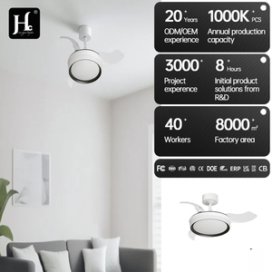 Lustre moderne de 42 pouces, rétractable invisible, 6 vitesses réglables, fonction de minuterie, éclairage LED au plafond avec ventilateur et télécommande - Product Image 5