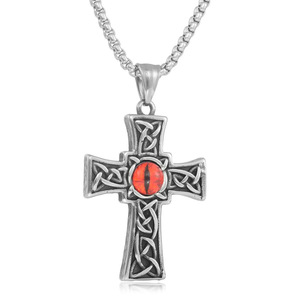 Stainless Steel <b>Cross</b> Pendant With Red Eye Bezel Setting For <b>Men</b> And Women Gift Jewelry 231001 - Product Image 1