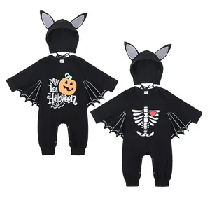 Romper Satu Potong Bayi, Jumpsuit Satu Potong Desain Labu Halloween, Romper Sweater Bayi