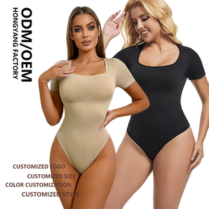 Бесшовный женский комбинезон-боди с коротким рукавом, дышащий, экологичный, на заказ (ODM/OEM), больших размеров, утягивающий, нейлон+спандекс - Product Image 1