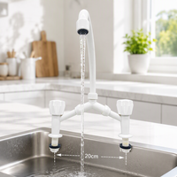 Robinet mélangeur de salle de bain moderne blanc en plastique à double poignée, à poser sur le plan, avec cartouche céramique et 2 trous