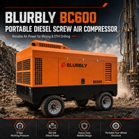 Compresseur d'air à vis diesel portable BLURBLY BC600 600CFM 17Bar 153kW avec moteur Cummins pour l'exploitation minière et le forage DTH