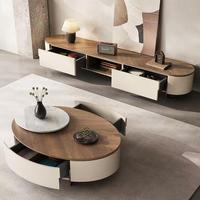 Meuble TV moderne durable en gros, ensemble de table basse, console multimédia en bois de noyer de luxe
