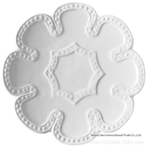 White Ceramic Dinnerware <b>Set</b> Round Embossed Plant Pattern Classic Design Dishwasher Safe Durable Tableware for Daily Use - Product Image 4