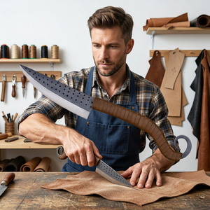 Cuchillo Vikingo Forjado a Mano, Estilo Nórdico, con Empuñadura de Cuero, Cuchillo Utilitario de Hierro para Campismo al Aire Libre, Forjado por Vikingos - Product Image 4