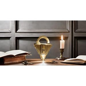 Antique Finish Vintage Style Brass Puzzle Lock with 2 Decorative Keys Triangle Design Metal Material - Product Image 1