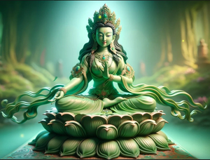 Statua e Scultura in Rame Dipinto della <span class=keywords><strong>Divinità</strong></span> Femminile Guardiana nelle Statue Buddiste Indiane - Tara Verde - Product Image 4