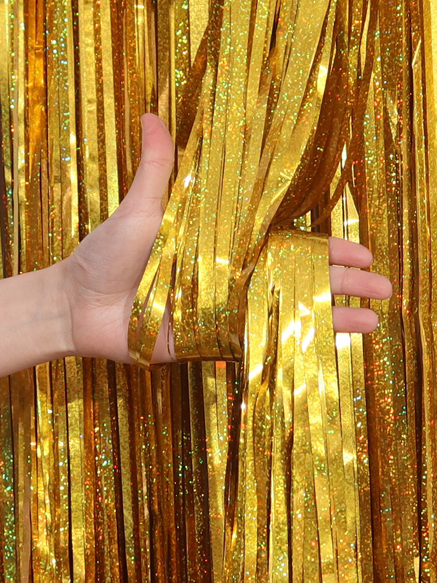 Rideau à Franges Feuille D'or Pour Photomaton - 1x2 M - Thème Disco Années 70-80, Décoration De Fête - 3