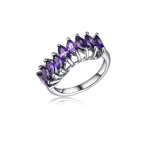 Keiyue in argento Sterling 925 disegni di gioielli di moda viola polo di cristallo ametista anelli pietra gemma Illuminati anello - Product Image 1