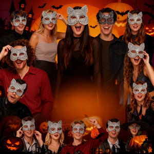 หน้ากากแมวประดับเพชรคริสตัลแบบครึ่งหน้า สำหรับงานปาร์ตี้ ฮาโลวีน วันเกิด อุปกรณ์เสริมชุดแฟนซี - Product Image 4