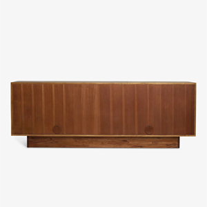 Meuble TV en bois massif à mosaïque à carreaux rétro, base à motif vertical ondulé, comptoir rectangulaire long à grande capacité de rangement - Product Image 4