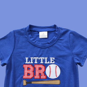 Combinaison à manches courtes pour garçons, broderie Little Bro Baseball bleue, vêtements pour bébé garçon, nouvelle arrivée, vente chaude, haute qualité, boutique OOTD - Product Image 4
