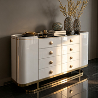 Meuble de salon moderne en MDF avec plusieurs tiroirs, console avec plateau en marbre et armoire latérale à structure en acier inoxydable