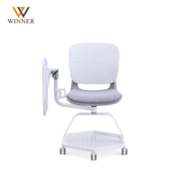 Chaise de formation ergonomique au design moderne avec support lombaire, réglable en hauteur, pliable, avec tablette d'écriture, roulettes et dossier en maille, pour l'école et la maison