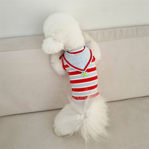 Pakaian anjing baru musim semi dan musim panas rompi anjing bergaris merah dan biru + celemek - Product Image 1